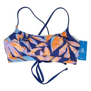 Cupshe Cross Back Bikini Top Womens Blue Orange Tropical Swimsuit Size S